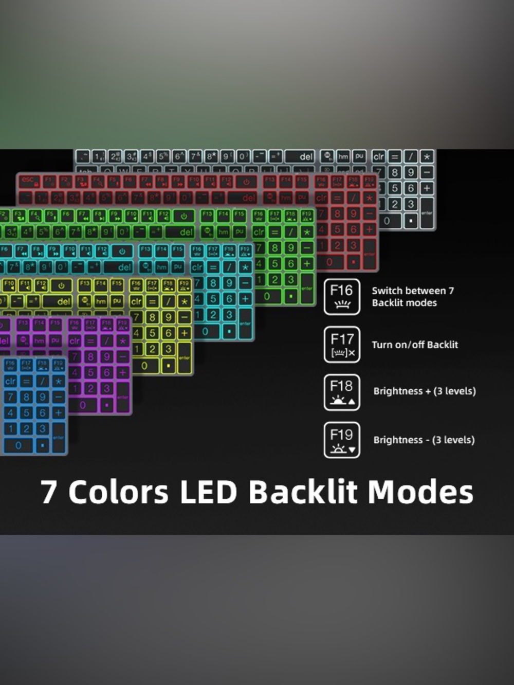 POWZAN Large Print Aluminum Bluetooth Keyboard for Mac / Ipad - 7 Backlit colors - Picture 13 of 16